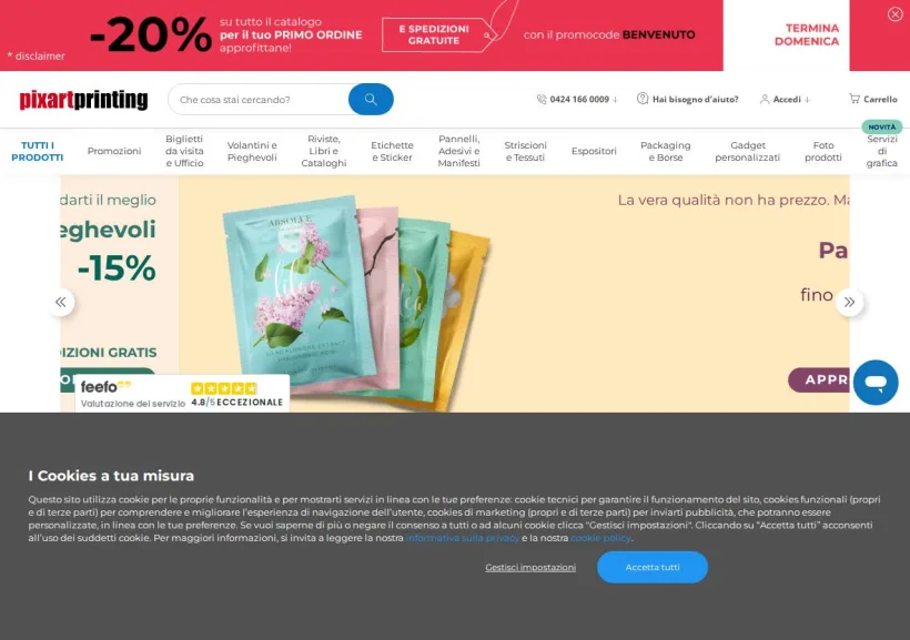 Schermata della pagina offerta di Pixartprinting