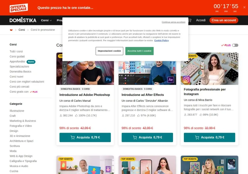 Schermata della pagina offerta di Domestika