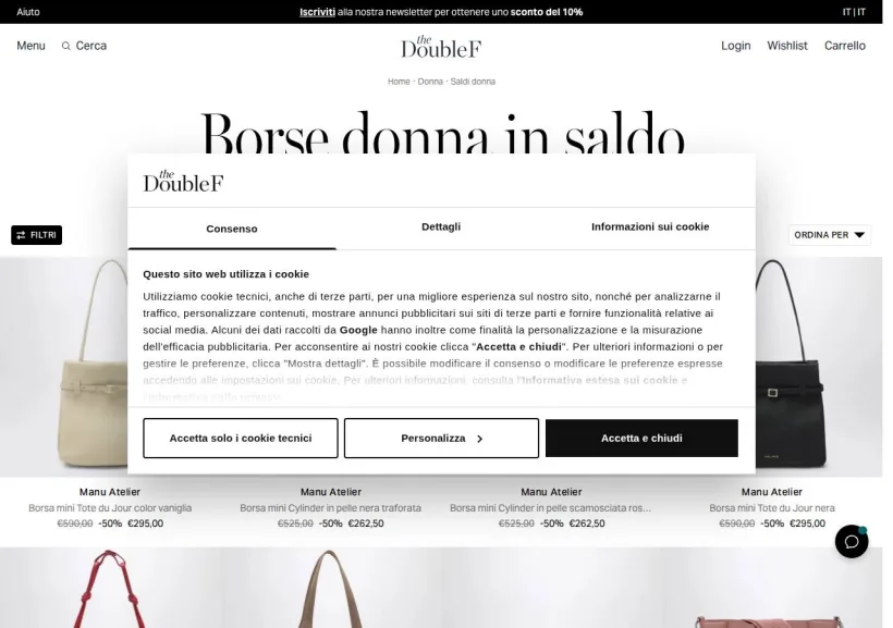 Schermata della pagina offerta di The Double F