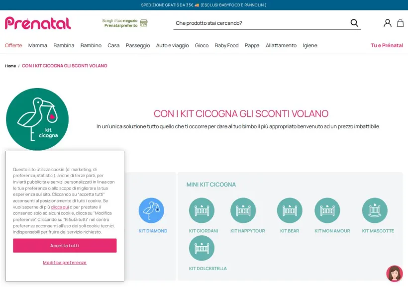 Schermata della pagina offerta di Prenatal
