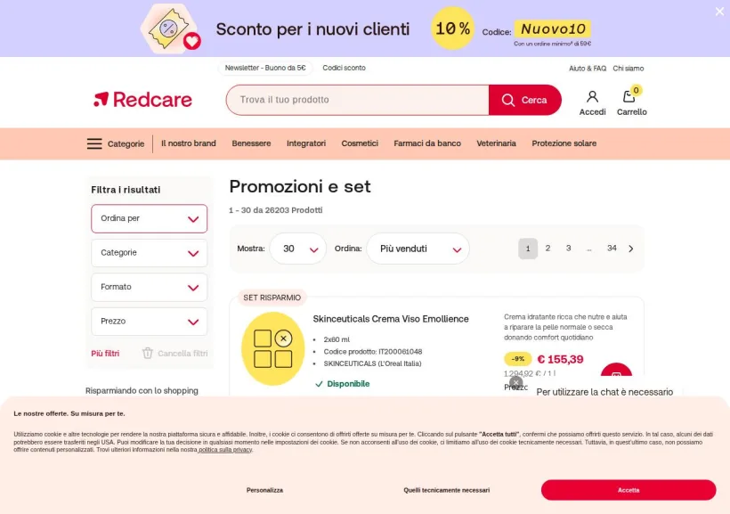 Schermata della pagina offerta di Shop Farmacia