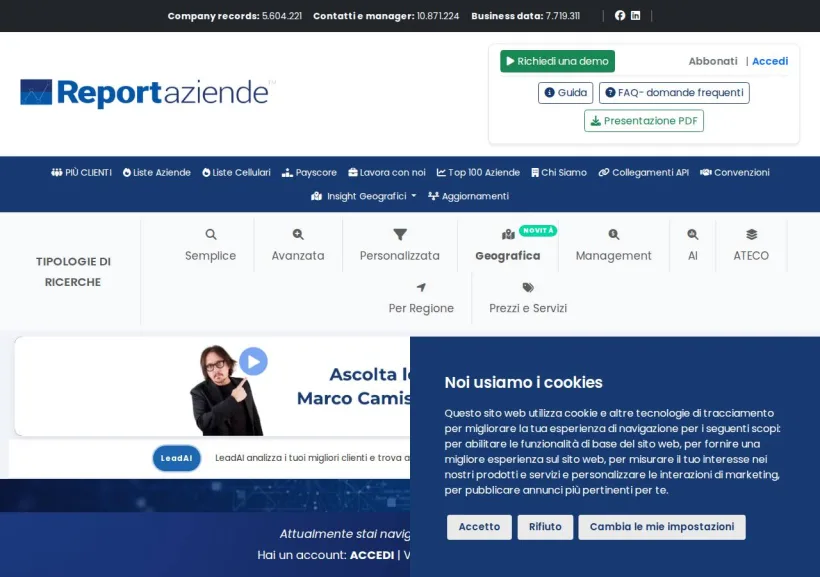 Schermata della pagina offerta di Reportaziende