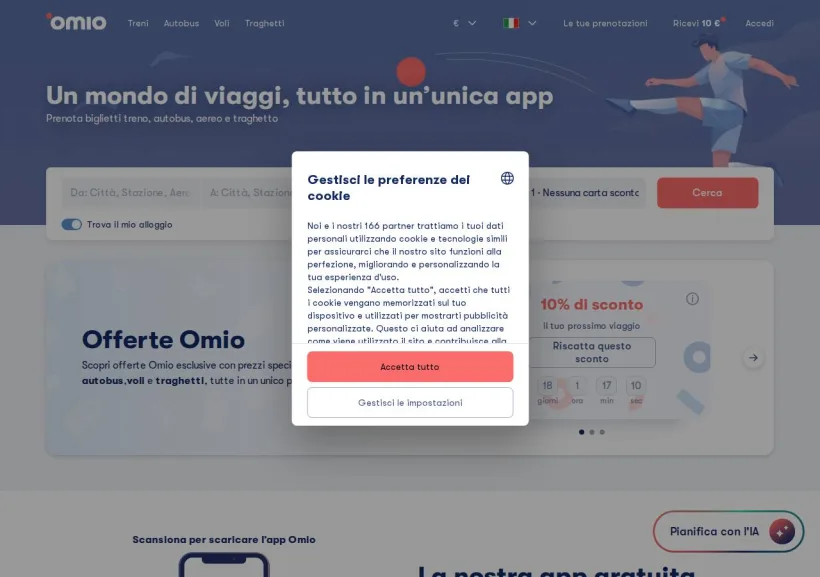Schermata della pagina offerta di Omio