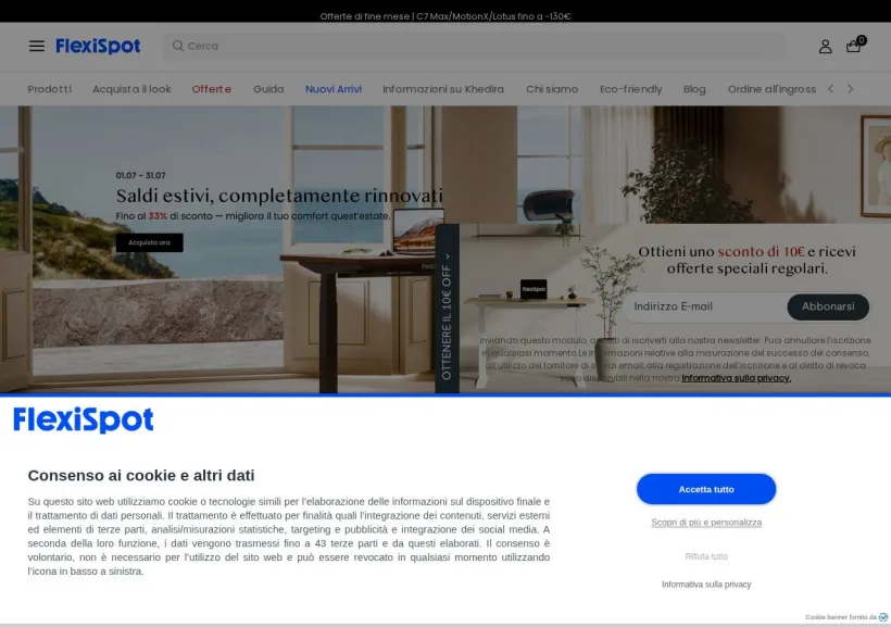 Schermata della pagina offerta di Flexispot