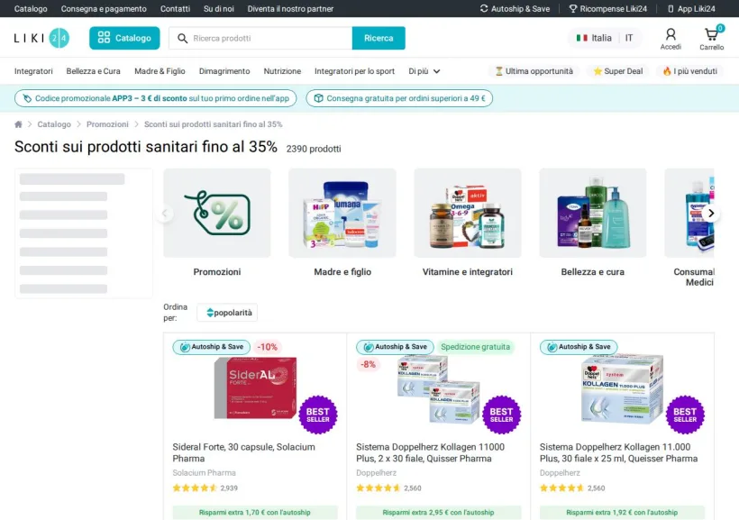 Schermata della pagina offerta di Liki 24