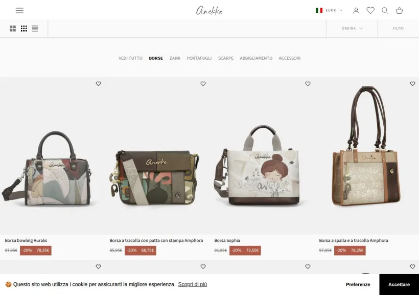 Schermata della pagina offerta di Anekke