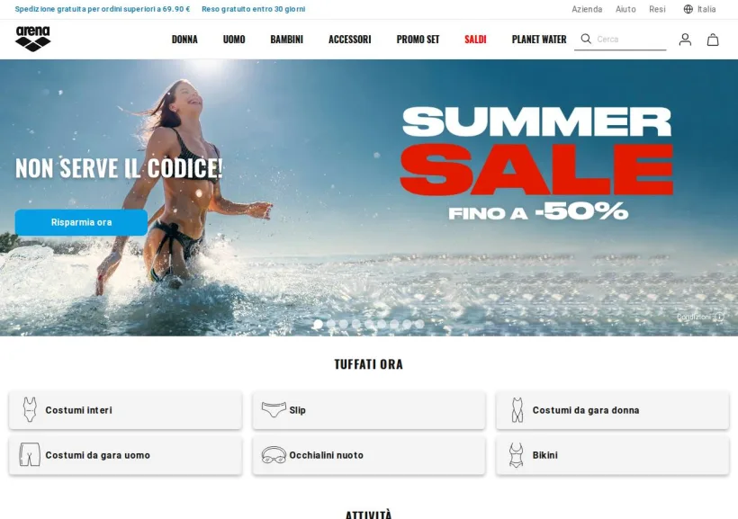 Schermata della pagina offerta di Arena Sport