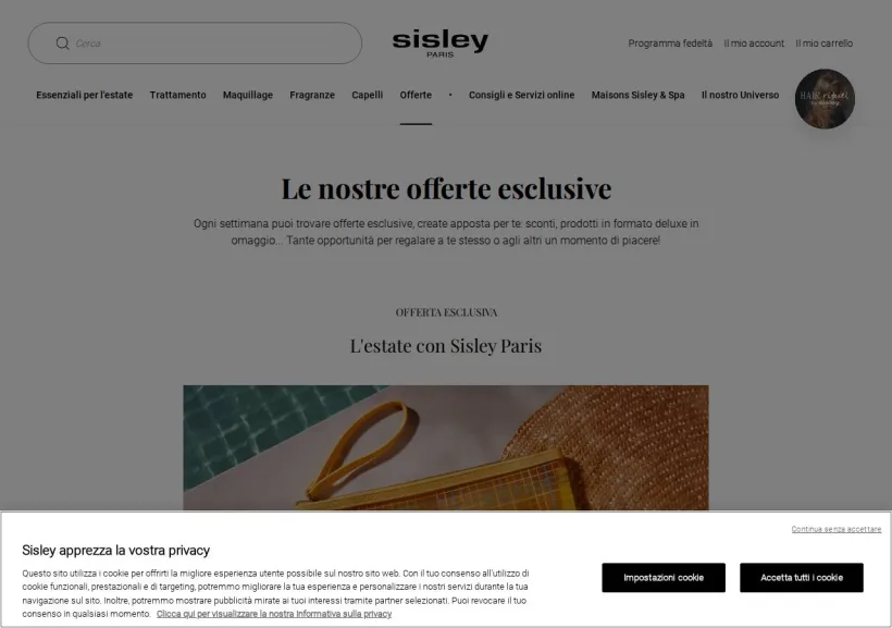 Schermata della pagina offerta di Sisley Paris