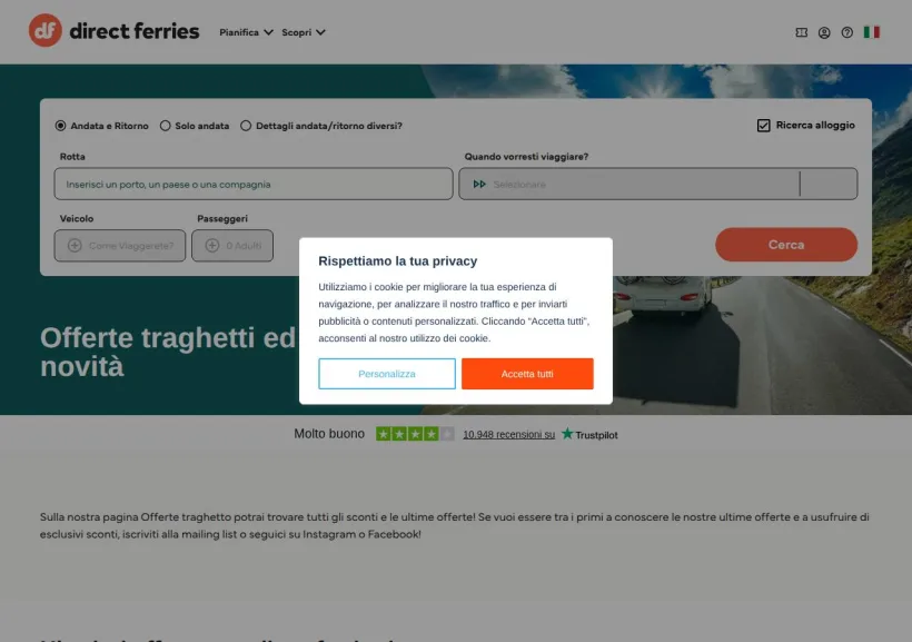 Schermata della pagina offerta di Direct Ferries