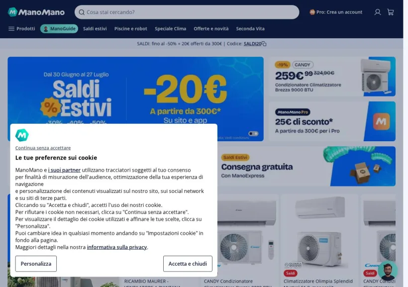 Schermata della pagina offerta di ManoMano