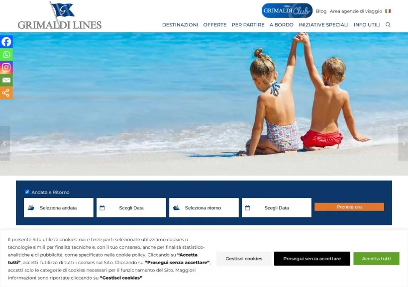 Schermata della pagina offerta di Grimaldi Lines