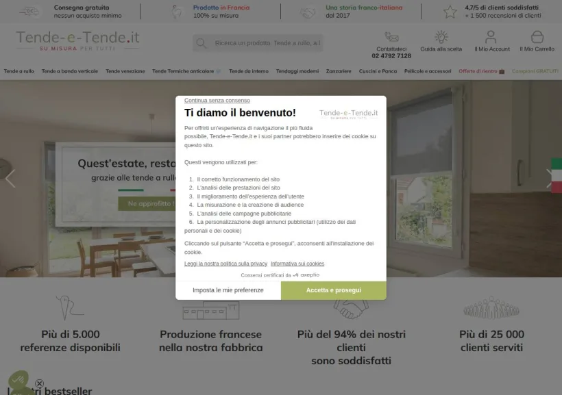 Schermata della pagina offerta di Tende e tende