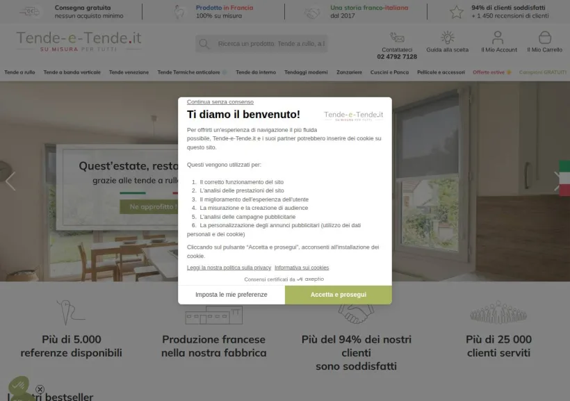 Schermata della pagina offerta di Tende e tende