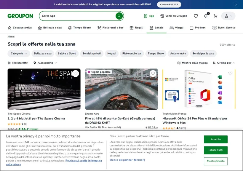 Schermata della pagina offerta di Groupon