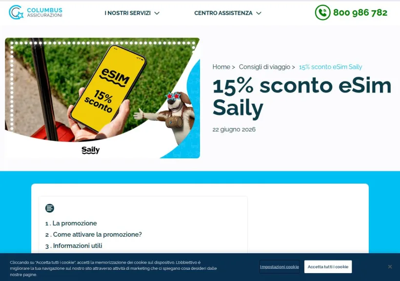 Schermata della pagina offerta di Columbus Direct
