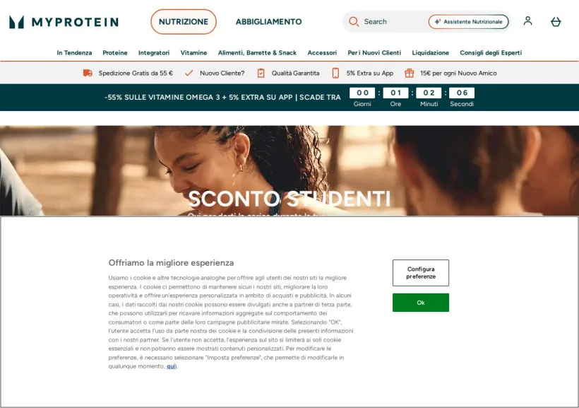 Schermata della pagina offerta di MyProtein