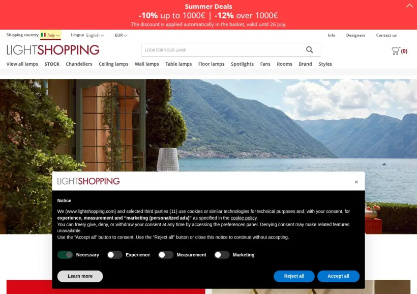 Schermata della pagina offerta di LightShopping