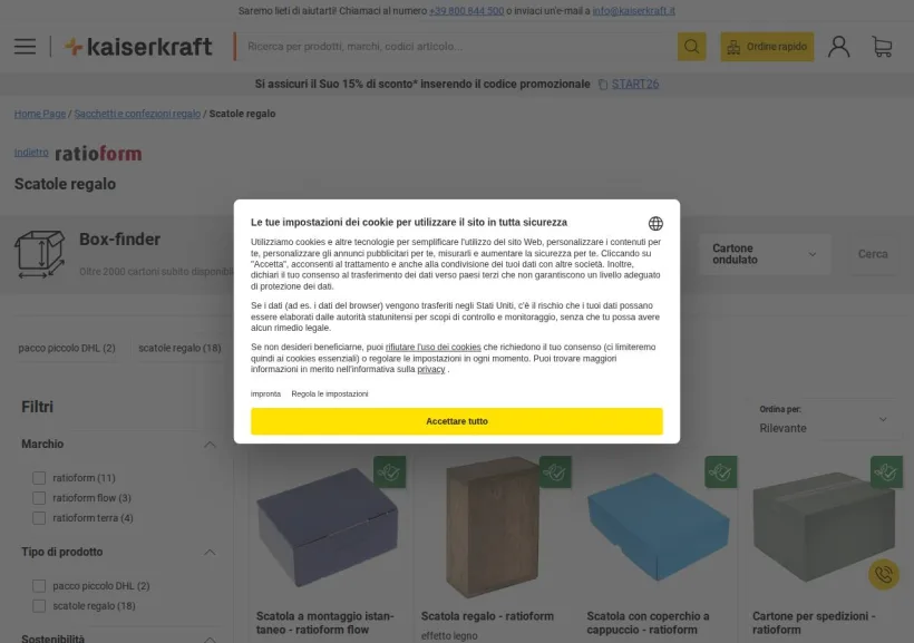 Schermata della pagina offerta di Kaiser Kraft