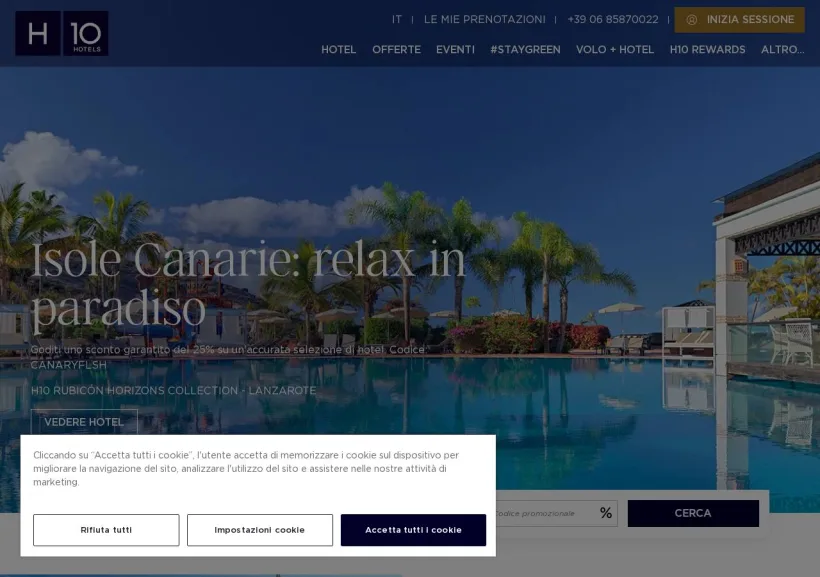 Schermata della pagina offerta di H10 Hotels