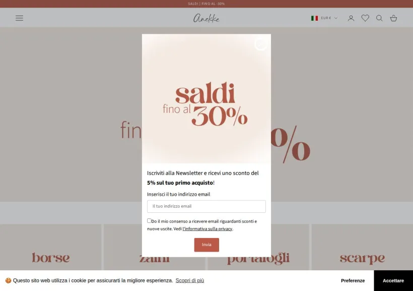Schermata della pagina offerta di Anekke
