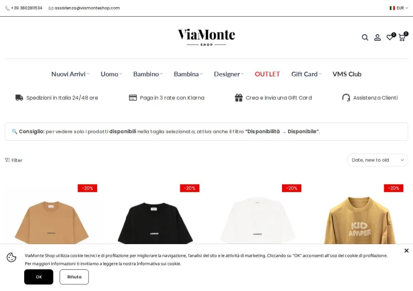 Schermata della pagina offerta di Via Monte Shop