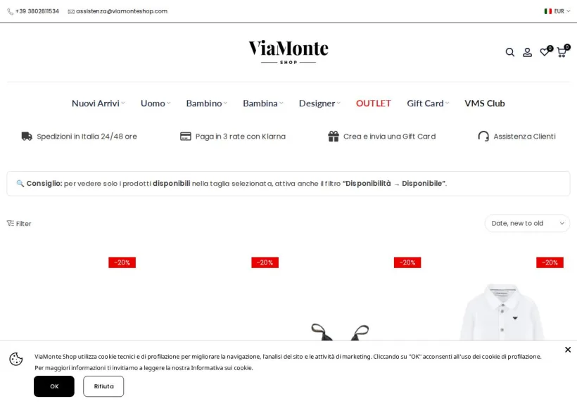 Schermata della pagina offerta di Via Monte Shop