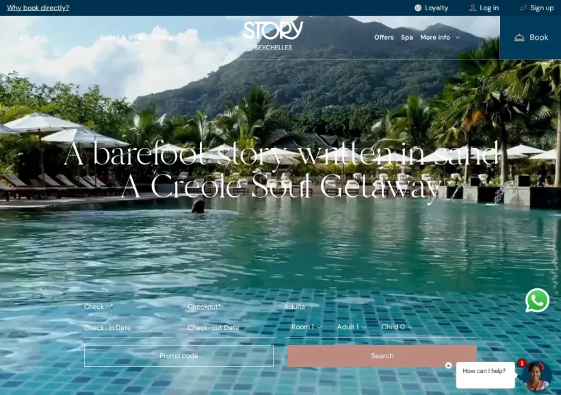 Schermata della pagina offerta di Story Seychelles