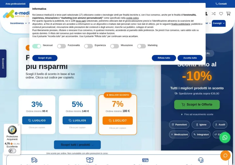 Schermata della pagina offerta di E-medical