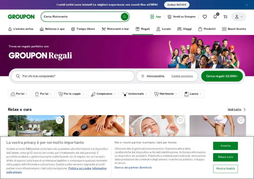 Schermata della pagina offerta di Groupon