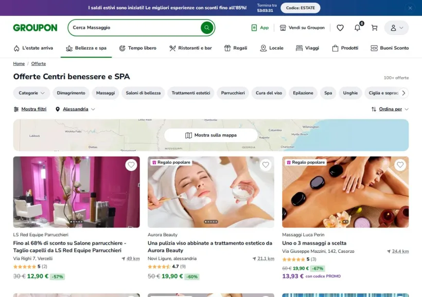 Schermata della pagina offerta di Groupon