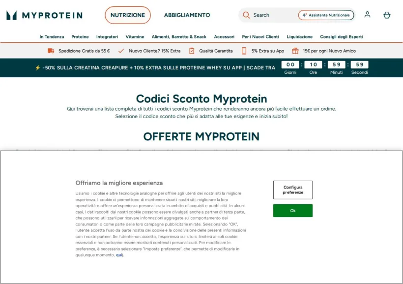 Schermata della pagina offerta di MyProtein