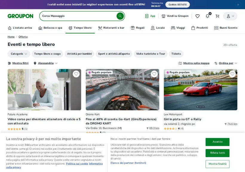 Schermata della pagina offerta di Groupon