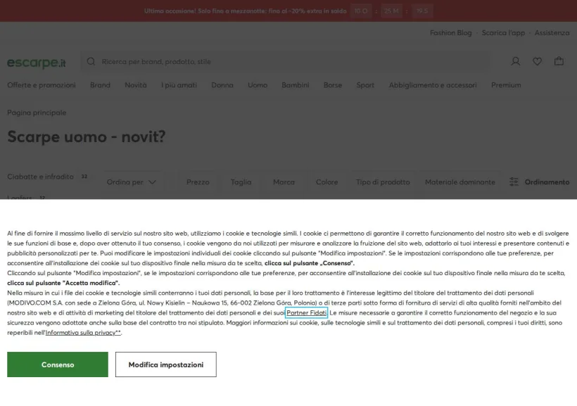 Schermata della pagina offerta di Escarpe.it
