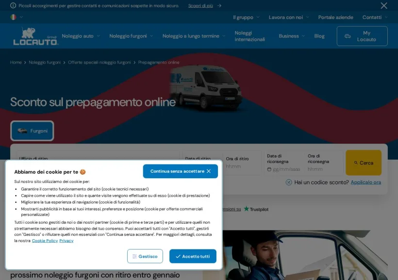 Schermata della pagina offerta di Locauto