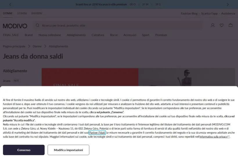 Schermata della pagina offerta di Modivo