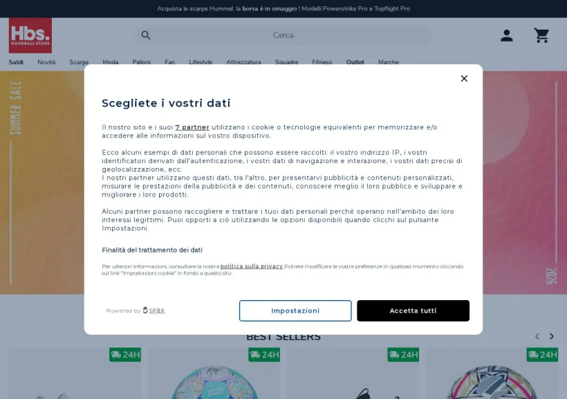 Schermata della pagina offerta di Handball-Store