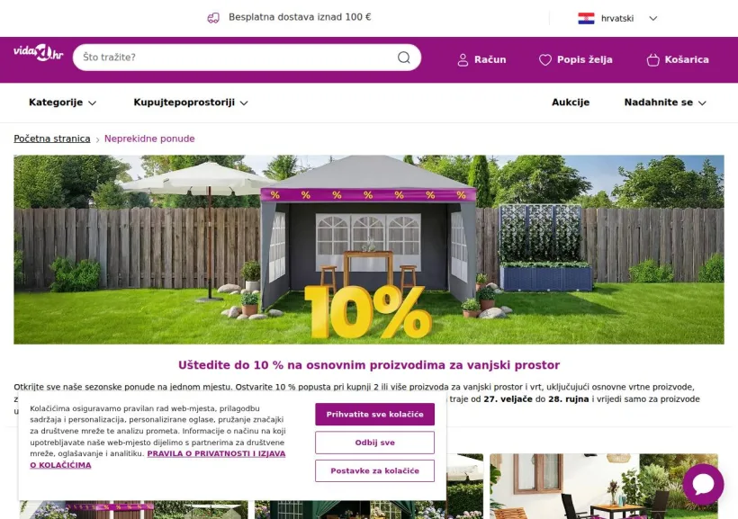 Schermata della pagina offerta di vidaXL
