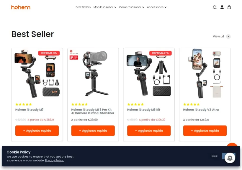Schermata della pagina offerta di Hohem