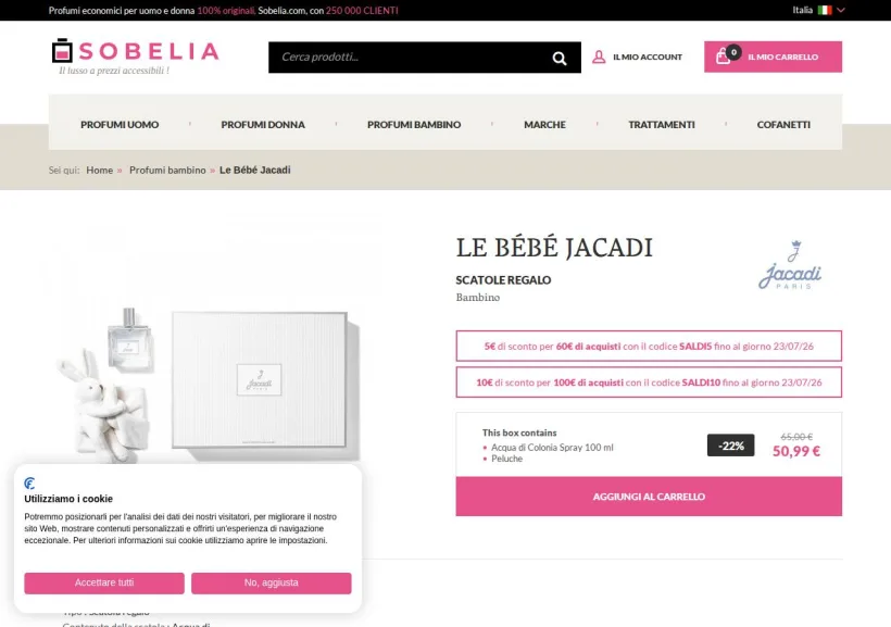 Schermata della pagina offerta di Sobelia