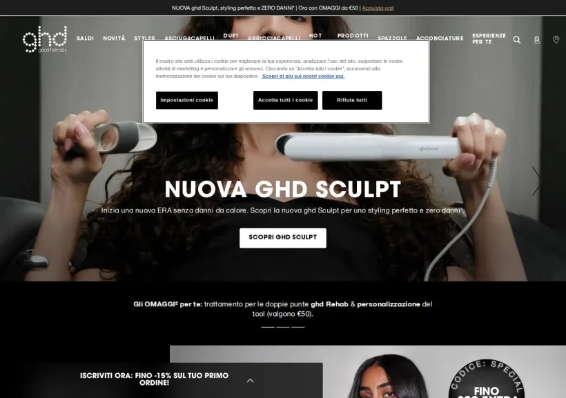 Schermata della pagina offerta di GHD