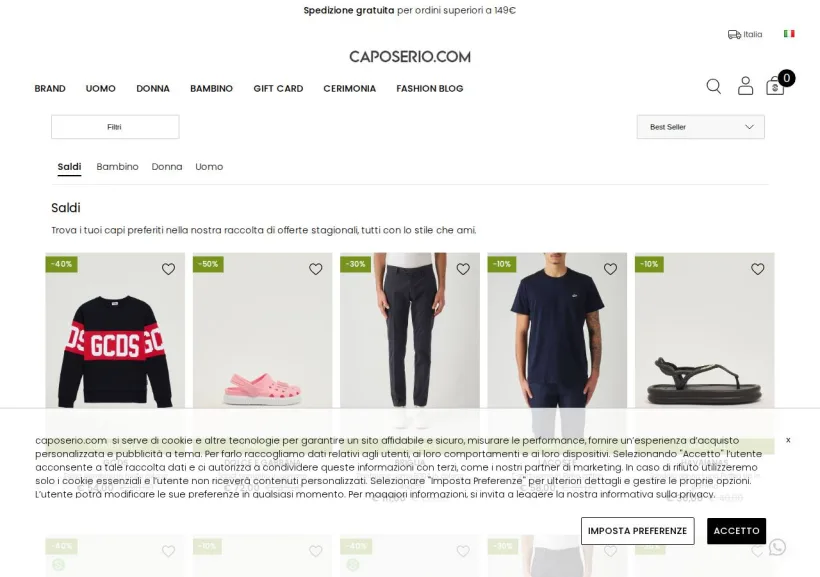 Schermata della pagina offerta di Capo Serio