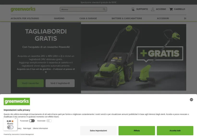 Schermata della pagina offerta di Greenworks