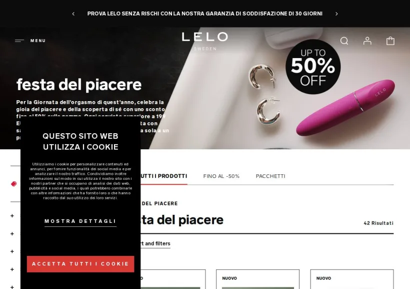 Schermata della pagina offerta di LELO