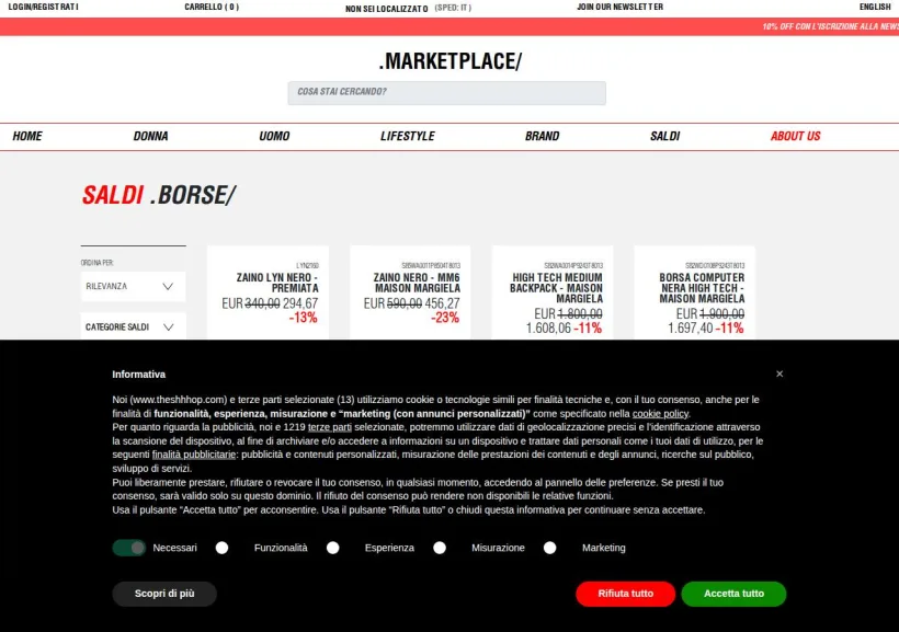 Schermata della pagina offerta di THESHHHOP