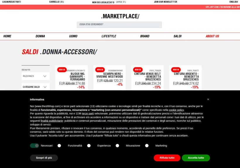 Schermata della pagina offerta di THESHHHOP