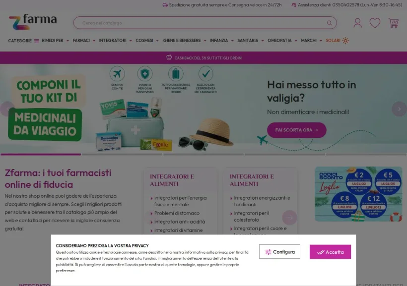 Schermata della pagina offerta di ZFARMA