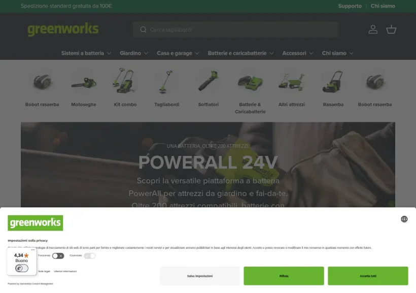 Schermata della pagina offerta di Greenworks