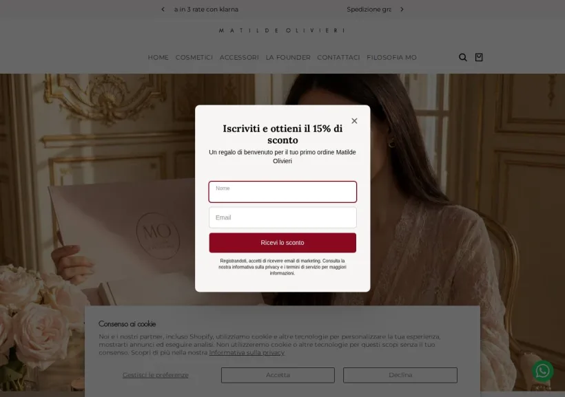 Schermata della pagina offerta di Matilde Olivieri