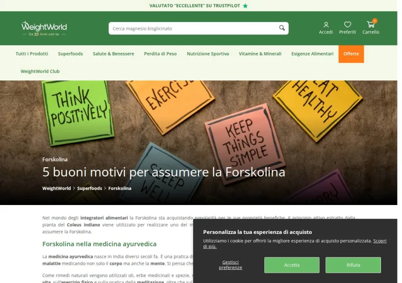 Schermata della pagina offerta di WeightWorld