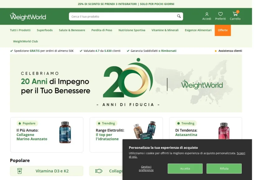 Schermata della pagina offerta di WeightWorld